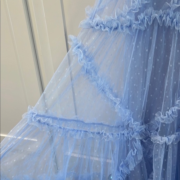 Elegant Blue Ruffled Prom Dress - Picture 4 of 13